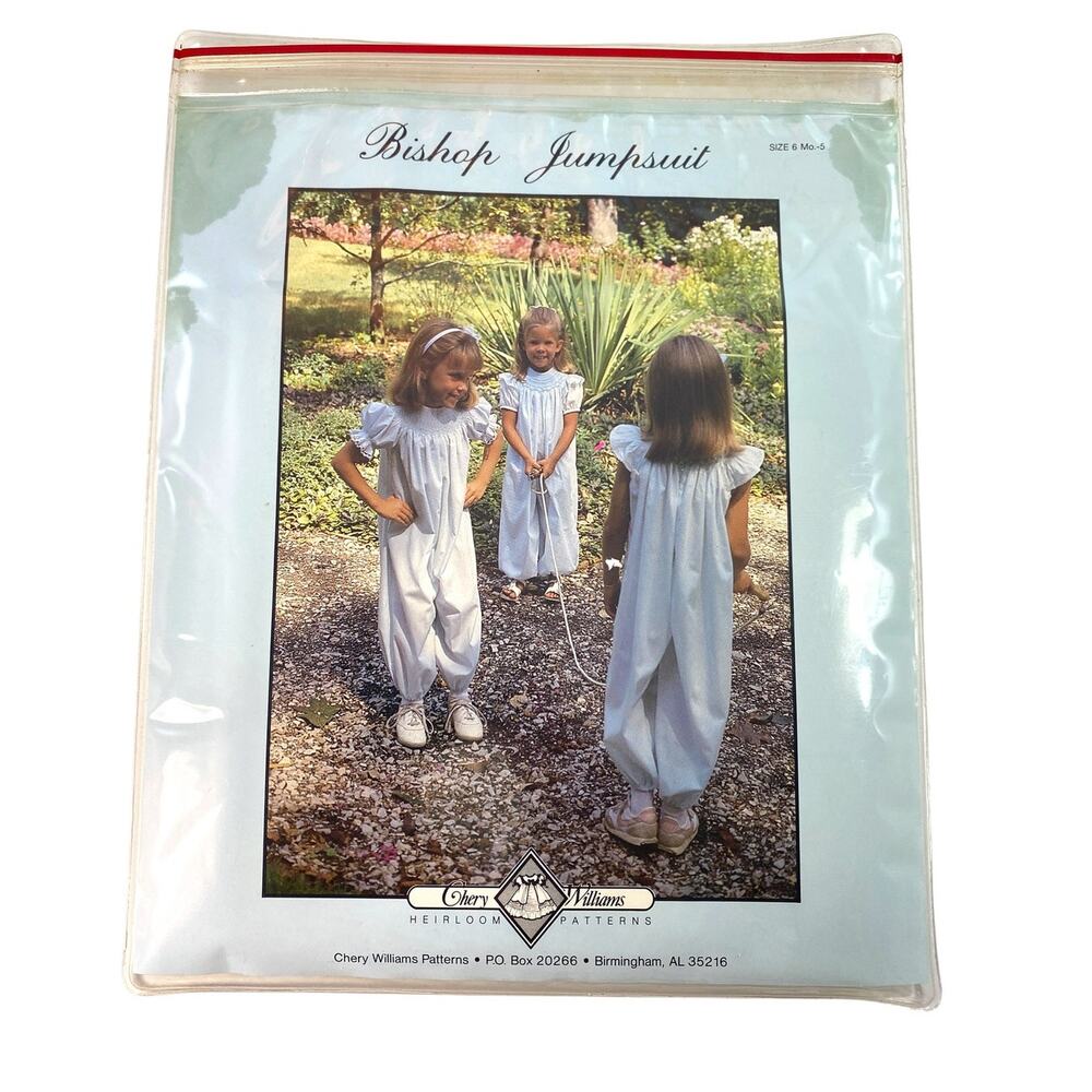 VTG 1987 Chery Williams Bishop Jumpsuit Sewing Pattern 6Mo-5 Smocking OOP FF UC